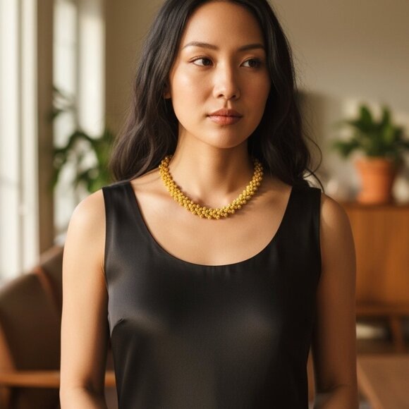 Vintage Bee Hive Cannetille Bright Gold Tone Necklace - Picture 2 of 10